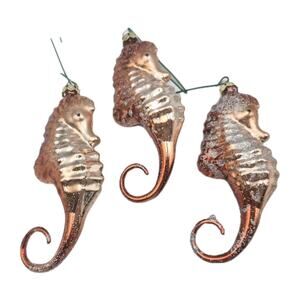 Beach Themed Ornaments Three Glittery Glass Seahorse 5" Long